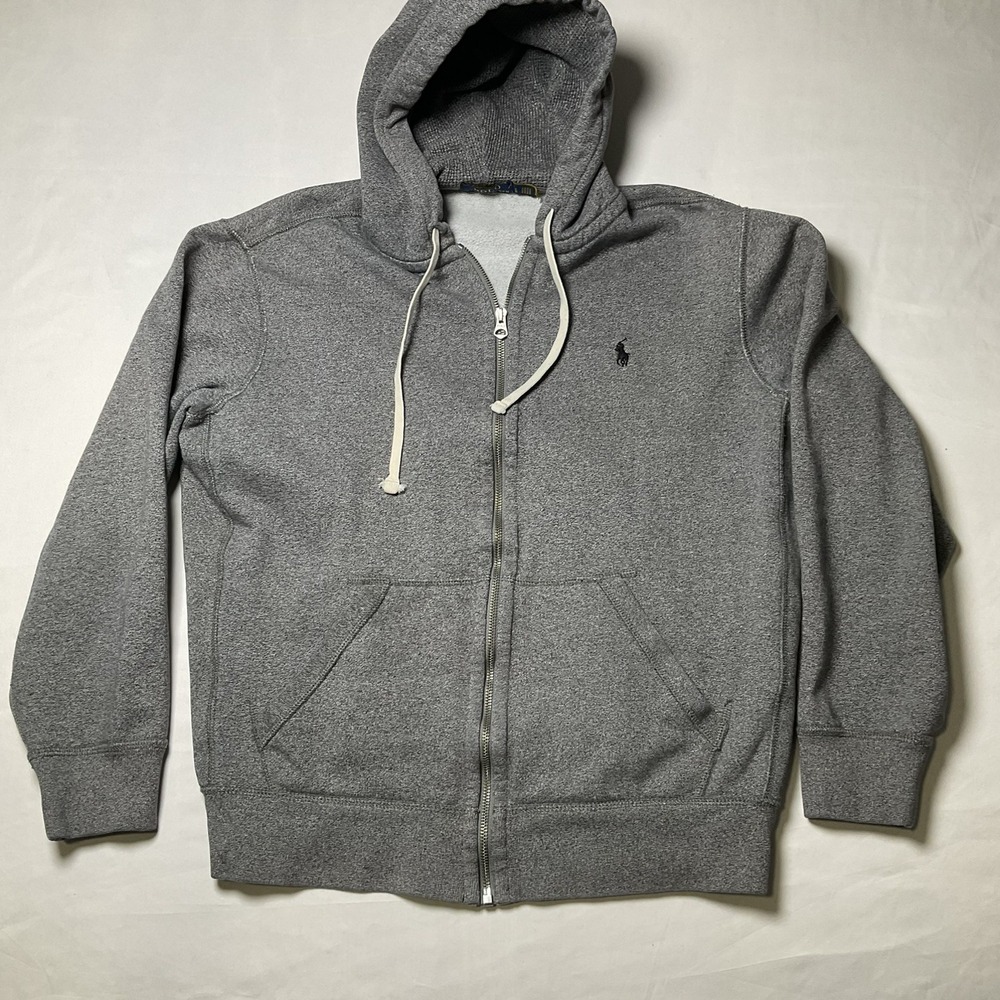 Polo Ralph Lauren Hoode Sweatshirt Men L Gray Full Zip Embroidered Pony Logo 520